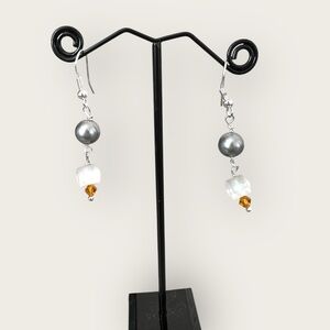 Gray pearl dangling earrings set in silver stamped .925